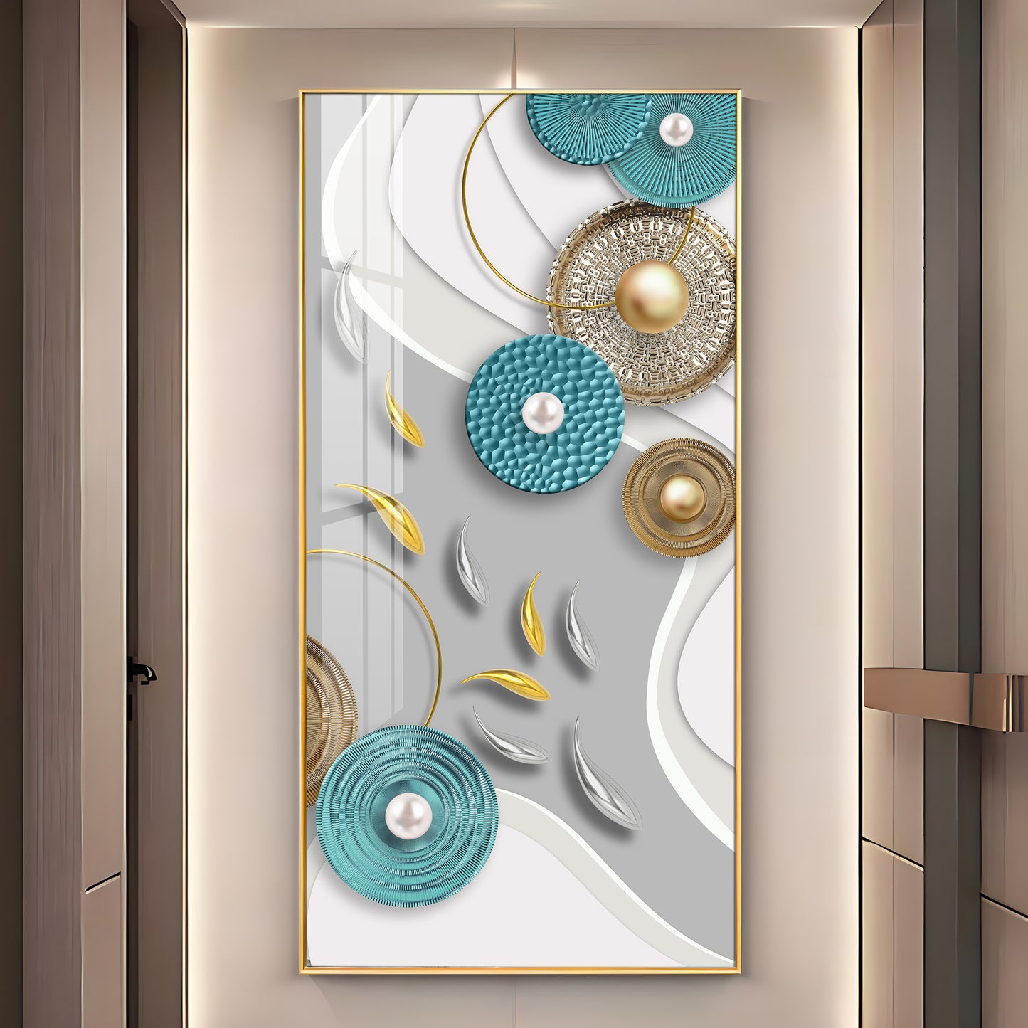 Silver & Golden Koi Fish Premium Acrylic Vertical Wall Art