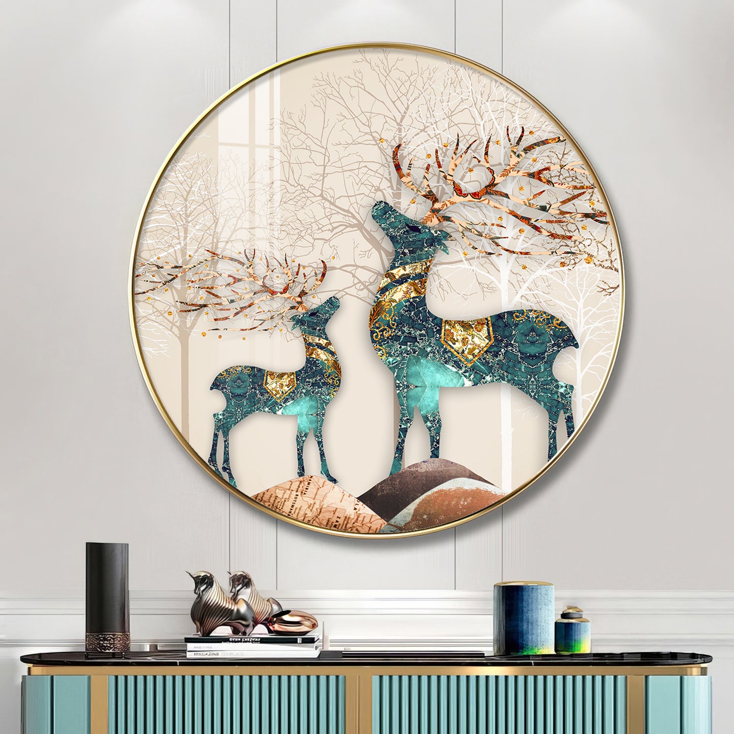 The Deer Duo Premium Acrylic Round Wall Art