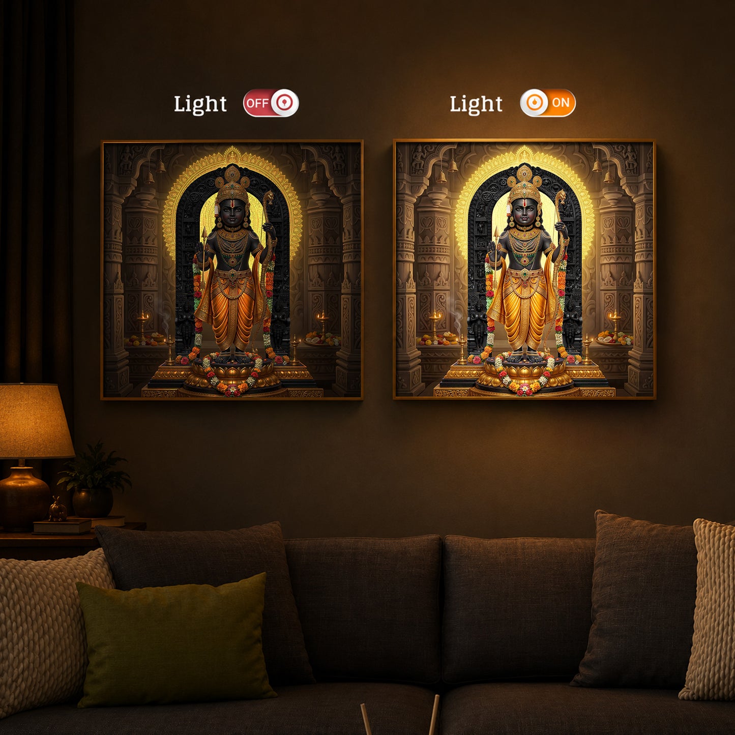 Shree Ram Modern Luxury Backlight Square Wall Art
