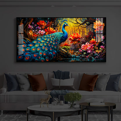 Beautiful Peacock Modern Luxury Backlight Horizontal Wall Art