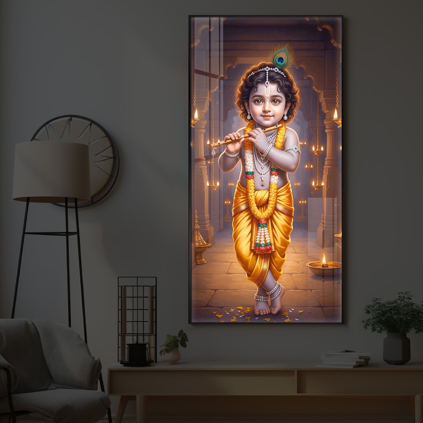 Little Lord Krishna Modern Luxury Backlight Vertical Wall Art