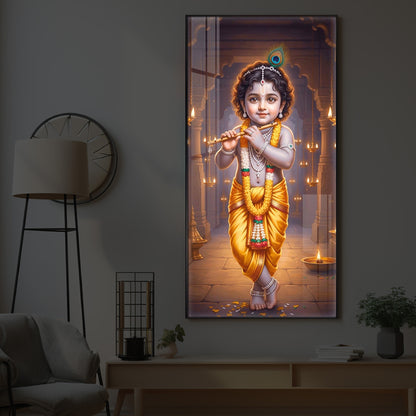 Little Lord Krishna Modern Luxury Backlight Vertical Wall Art