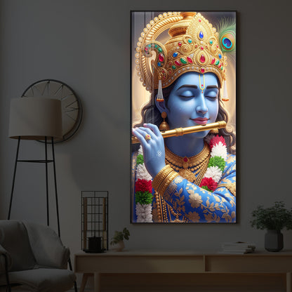 Lord Krishna Modern Luxury Backlight Vertical Wall Art