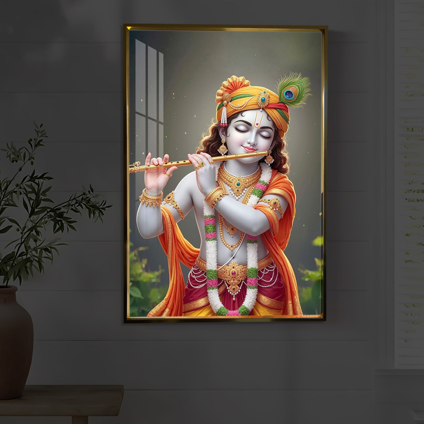 Shri Krishna Modern Luxury Backlight Vertical Wall Art