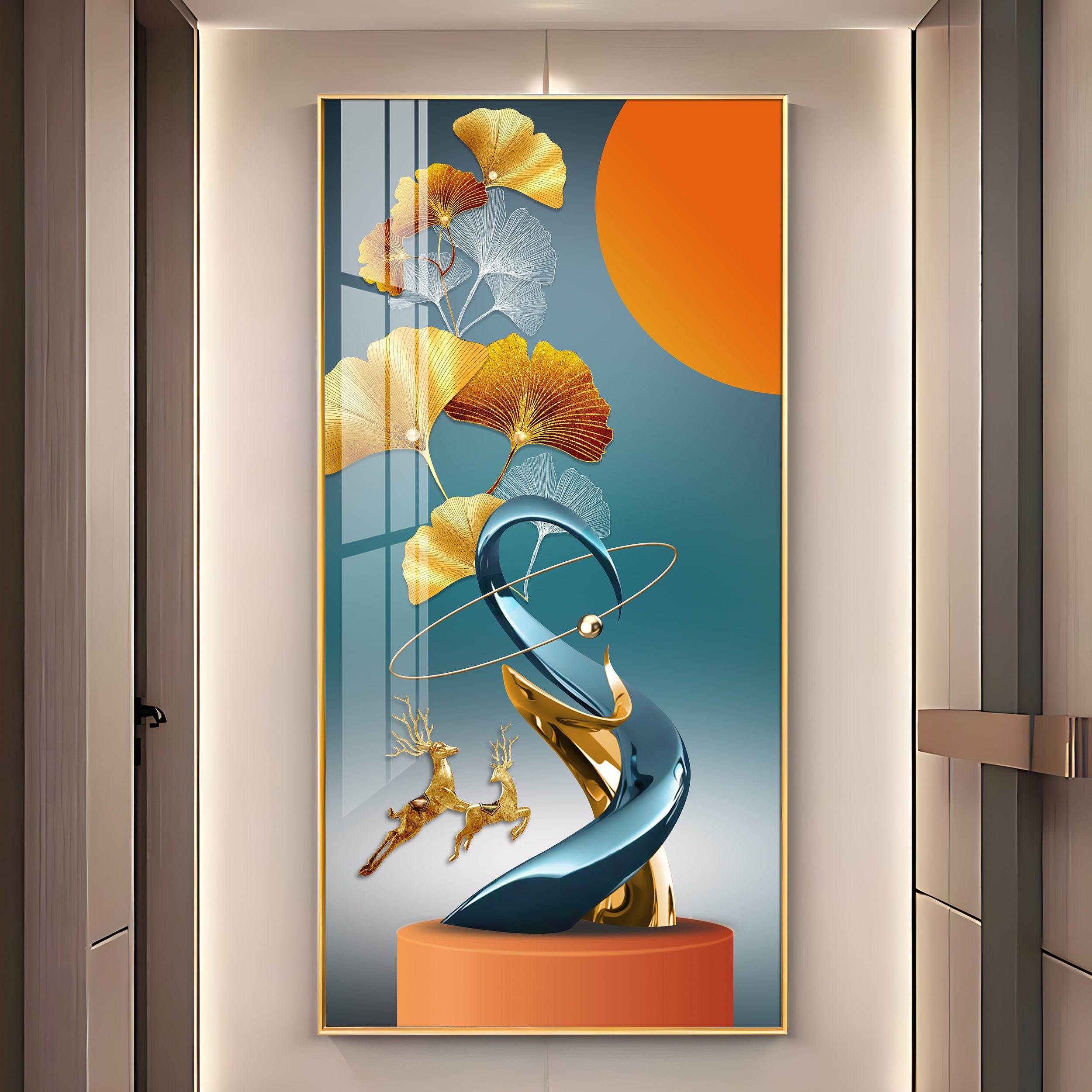 Geometric Abstract Premium Luxury Crystal Vertical Wall Art