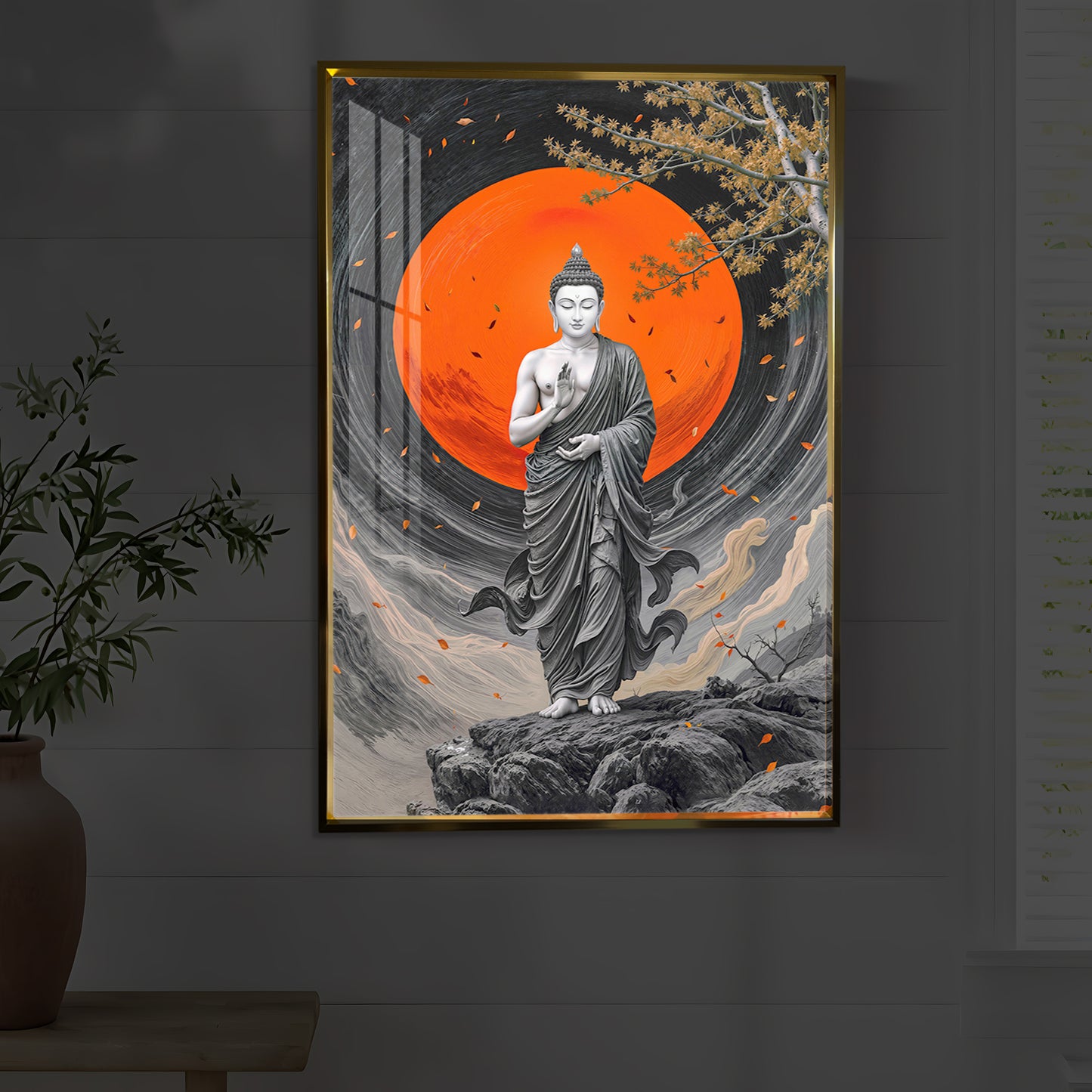 Buddhay Ji Modern Luxury Backlight Vertical Wall Art