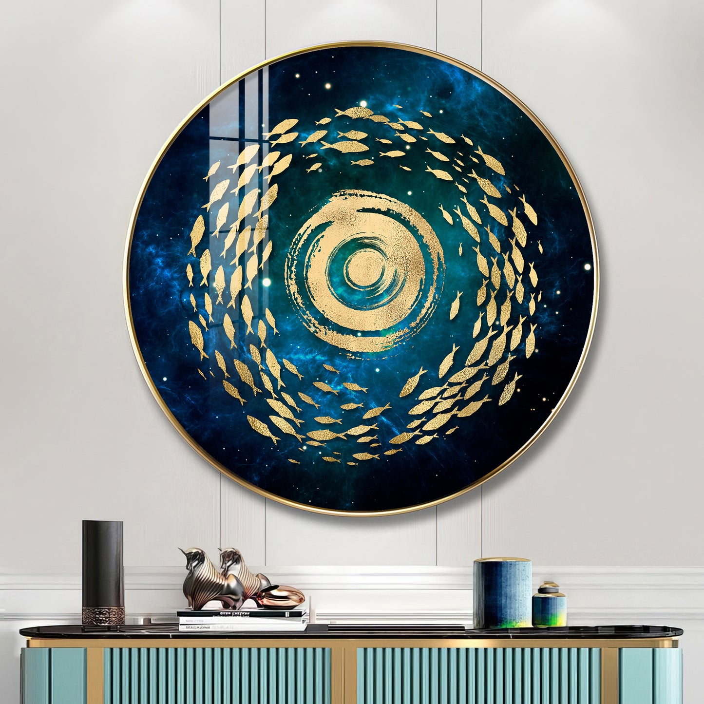 Fish Flow Mosaic Premium Acrylic Round Wall Art