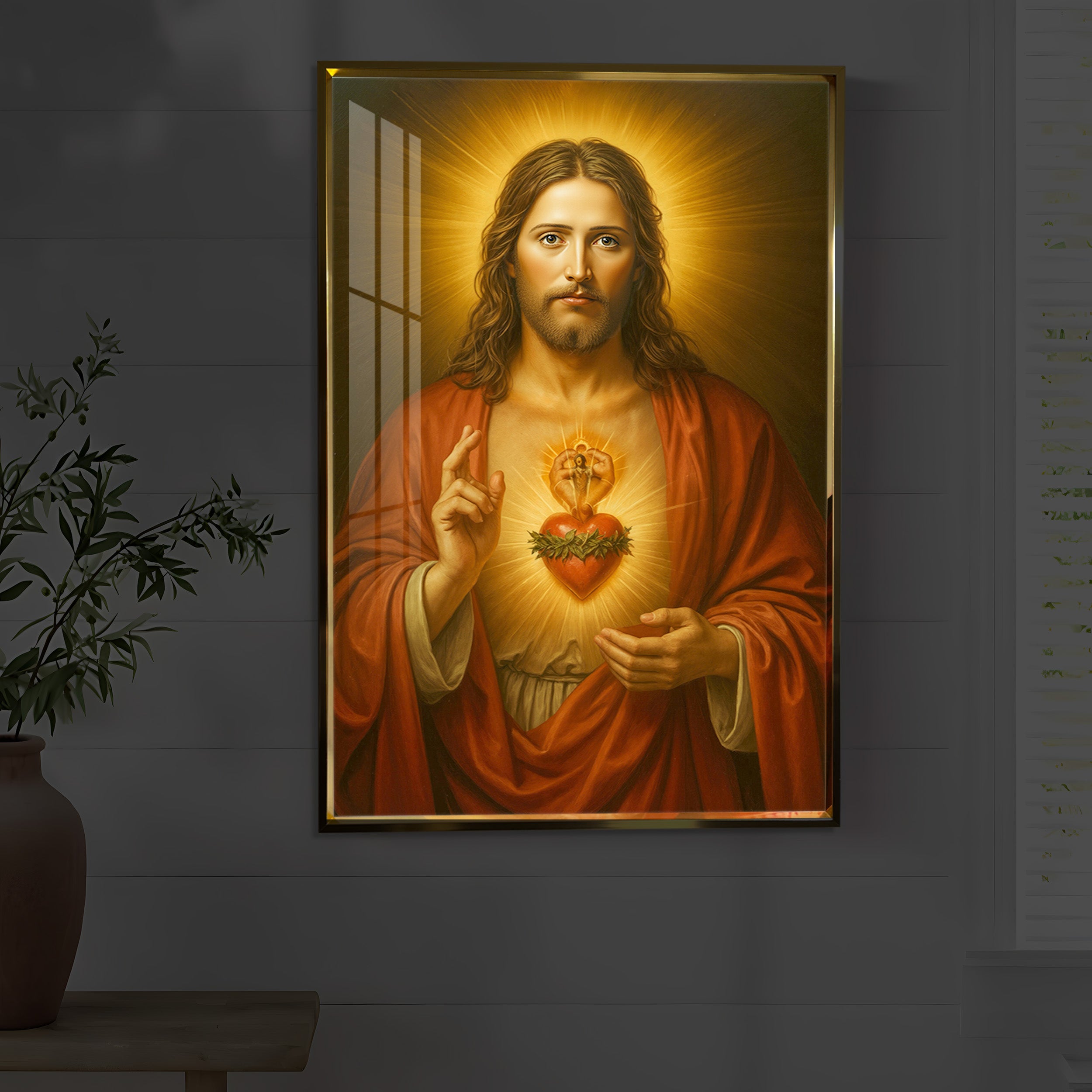 Heart Of Jesus Modern Luxury Backlight Vertical Wall Art