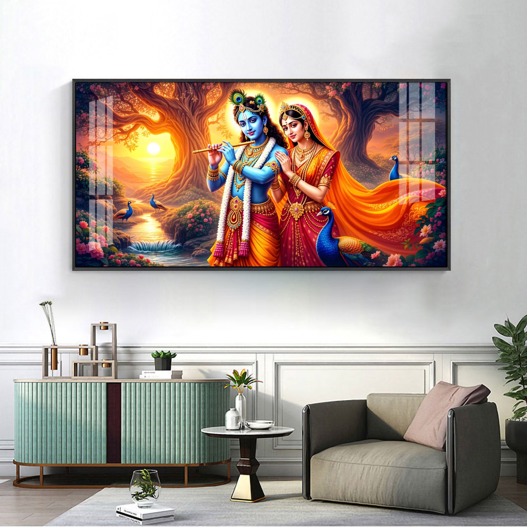 Radha Krishan Sunset Serenity Premium Acrylic Horizontal Wall Art