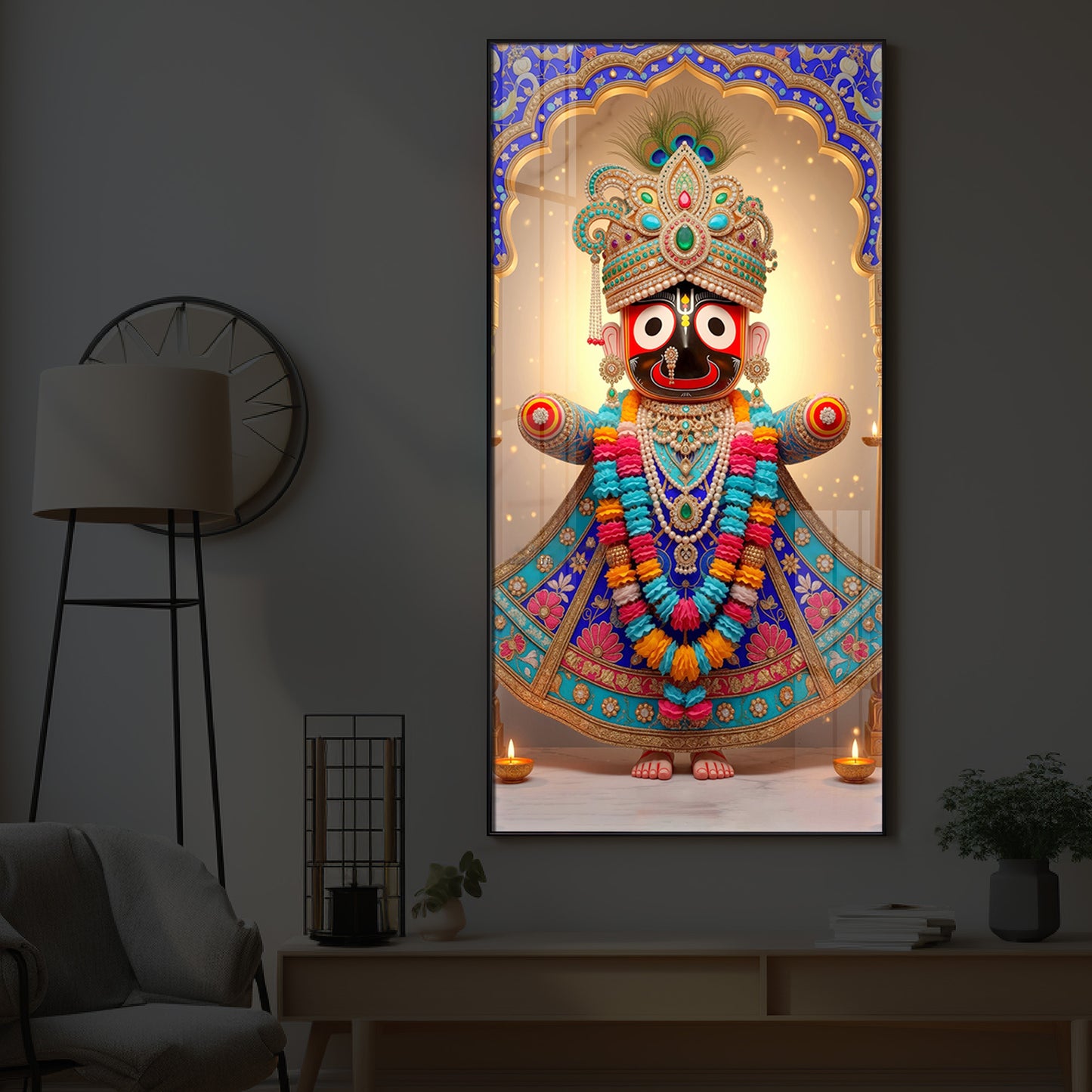 Jai Shri Jagannath Ji Modern Luxury Backlight Vertical Wall Art
