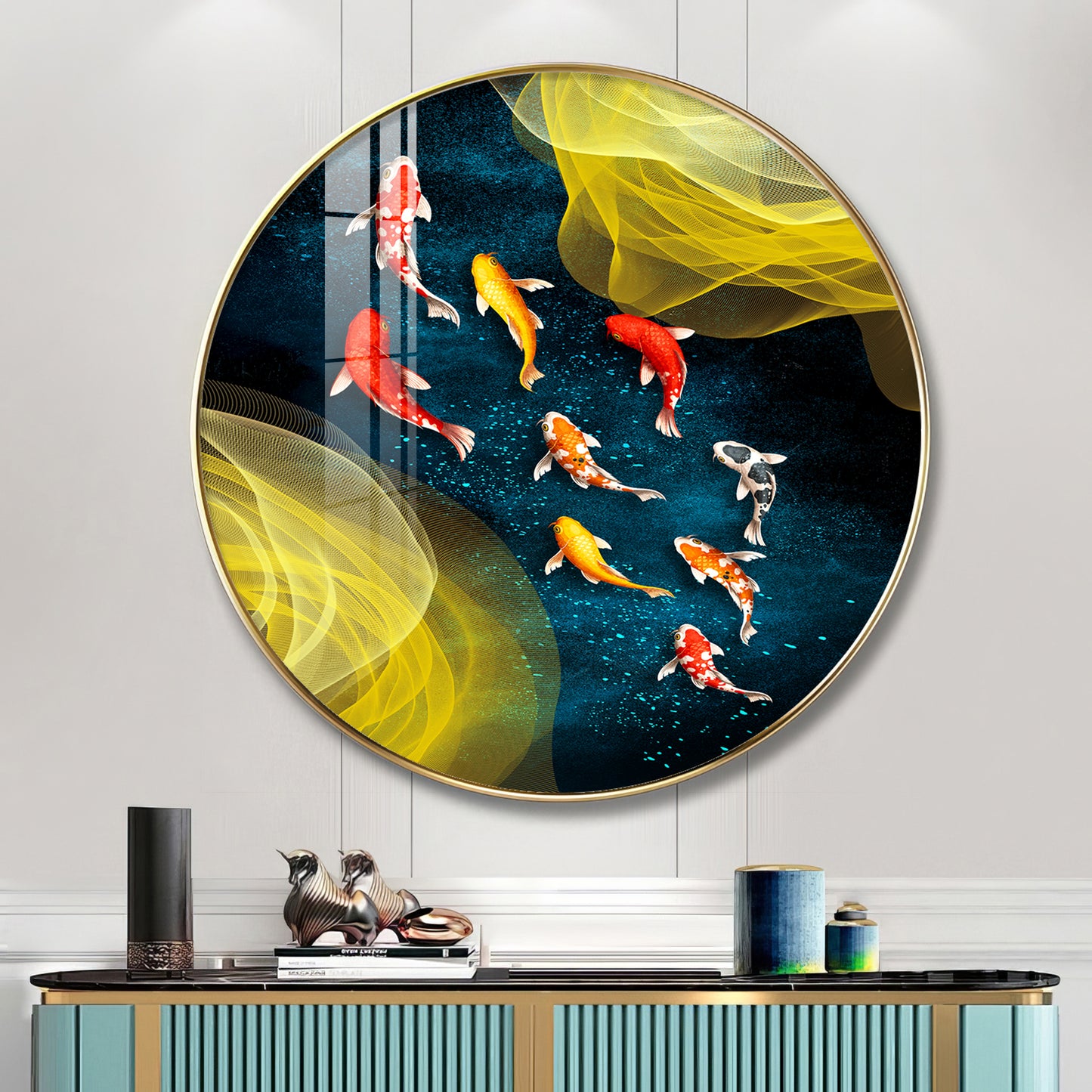 Koi In Motion Premium Acrylic Round Wall Art