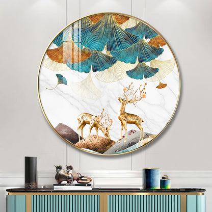 Deer and Leaves Premium Acrylic Round Wall Art