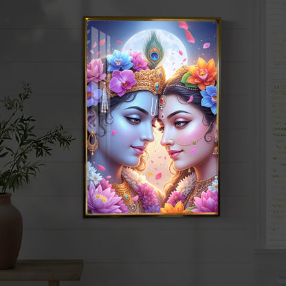 Loving Shri Radha Krishna Modern Luxury Backlight Vertical Wall Art