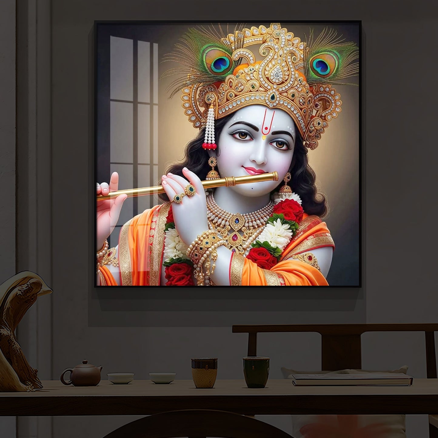 Divine Shree Krishna Modern Luxury Backlight Square Wall Art