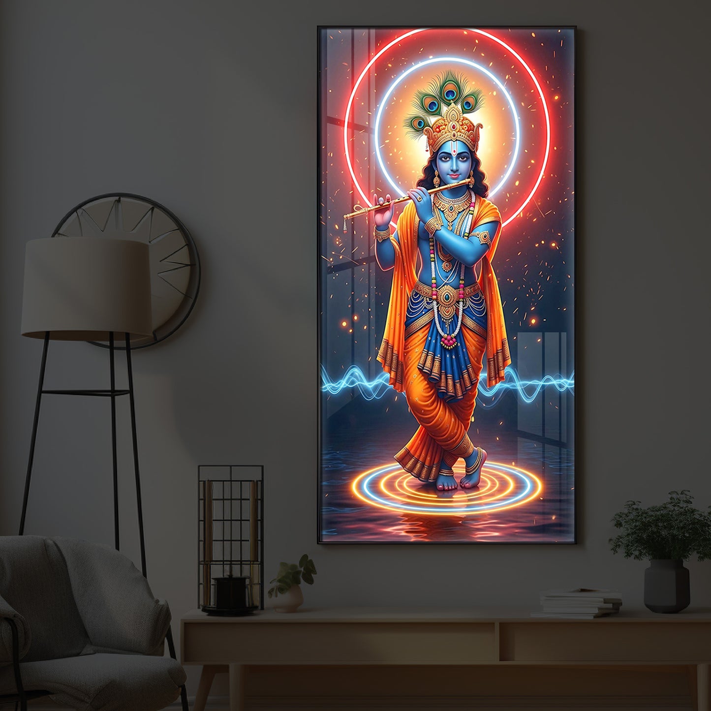 Divine Krishna Modern Luxury Backlight Vertical Wall Art