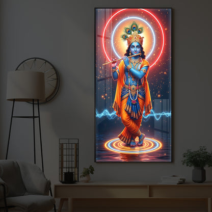 Divine Krishna Modern Luxury Backlight Vertical Wall Art