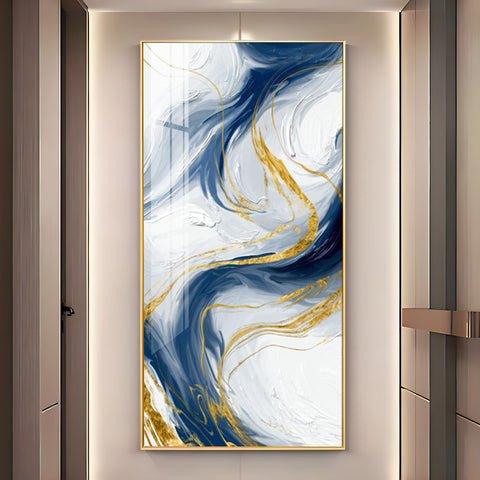 Abstract Blue Gold waves Premium Acrylic Vertical Wall Art