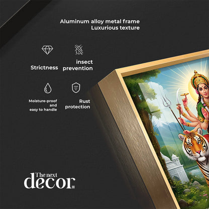 Hindu Goddess With Tiger Premium Acrylic Square Wall Art