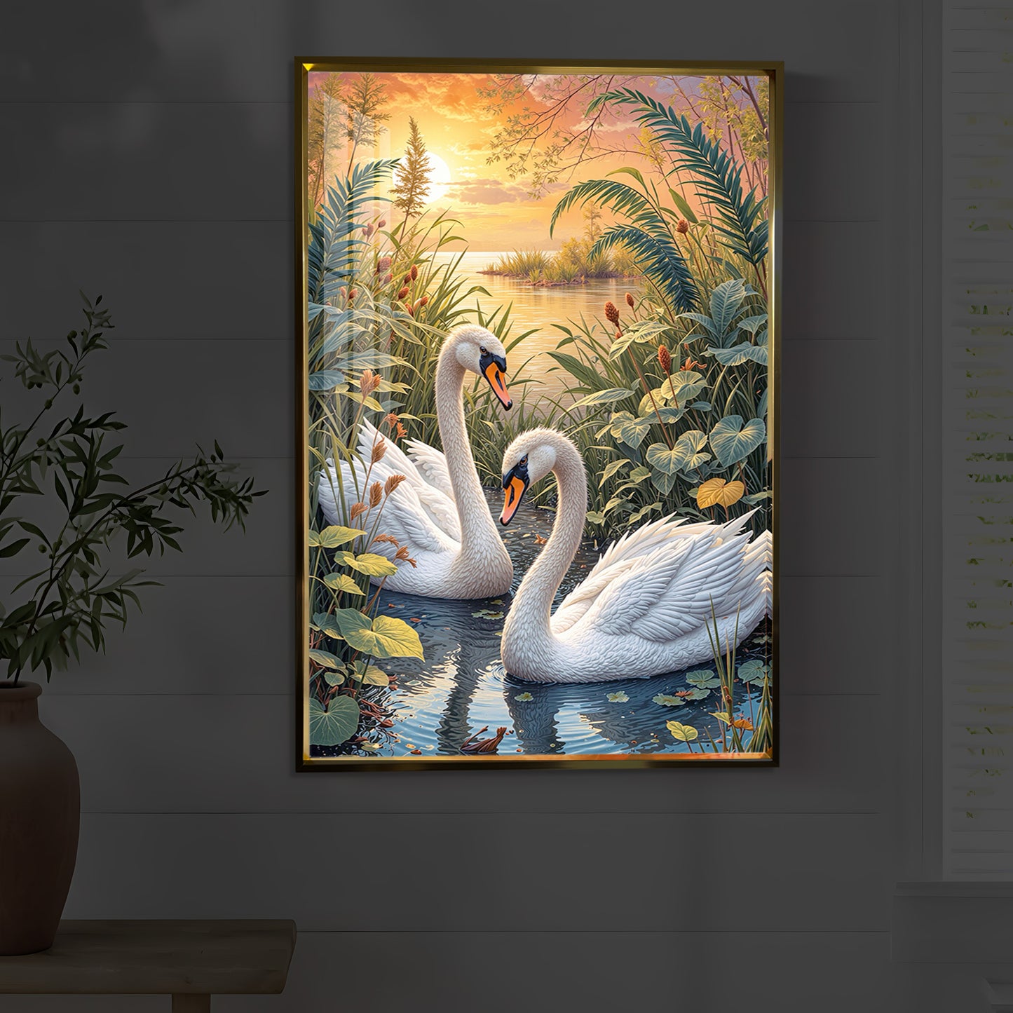 Two Swan Modern Luxury Backlight Vertical Wall Art