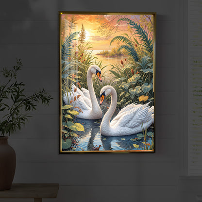 Two Swan Modern Luxury Backlight Vertical Wall Art
