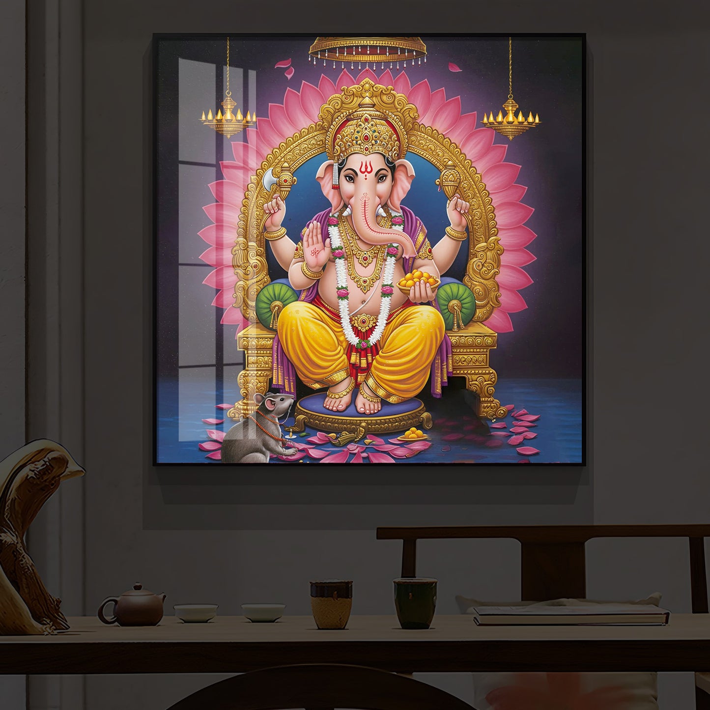 Divine Ganesh JI Modern Luxury Backlight Square Wall Art