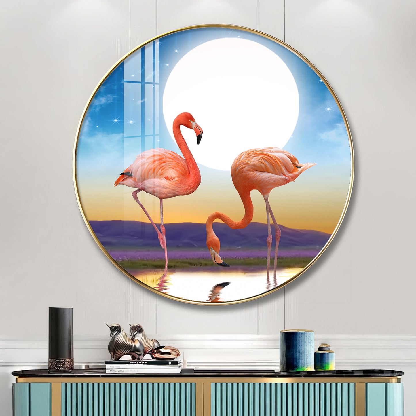 Flamingo Serenity Premium Acrylic Round Wall Art