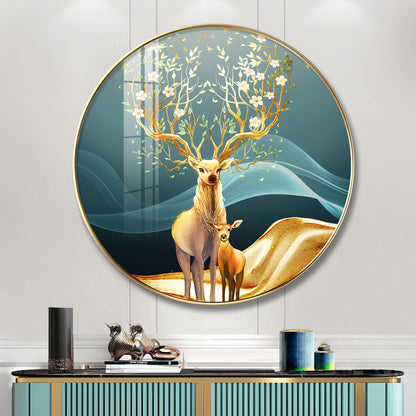 Deer in Bloom Premium Acrylic Round Wall Art