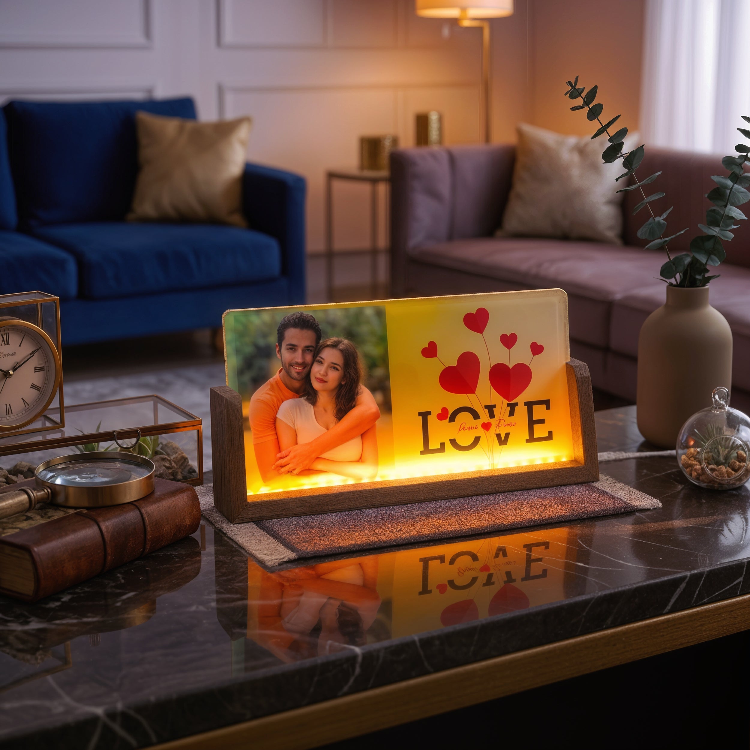 Together With Love Acrylic LED Table Lamp - Wooden Stand