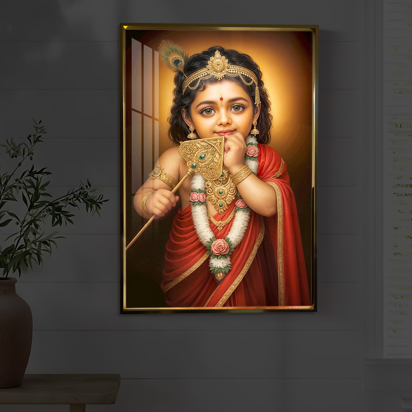 Little Murugan Ji Modern Luxury Backlight Vertical Wall Art