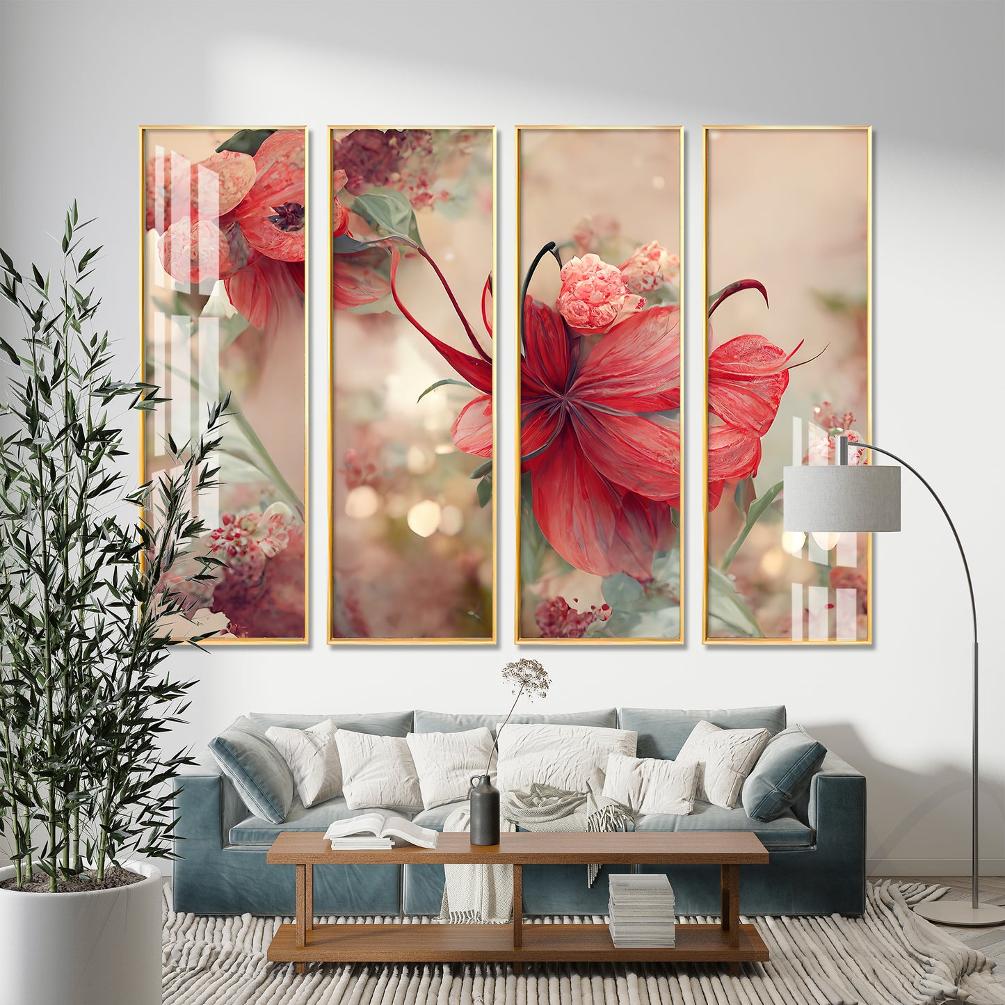 Lovely Flowers Premium Acrylic Vertical Wall Art (set of 4)