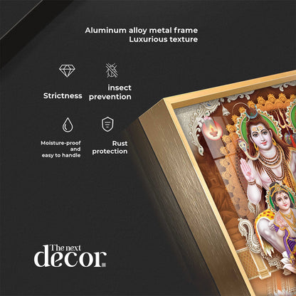 Shiv Parivar Premium Acrylic Square Wall Art - 24X24 inches / Gold