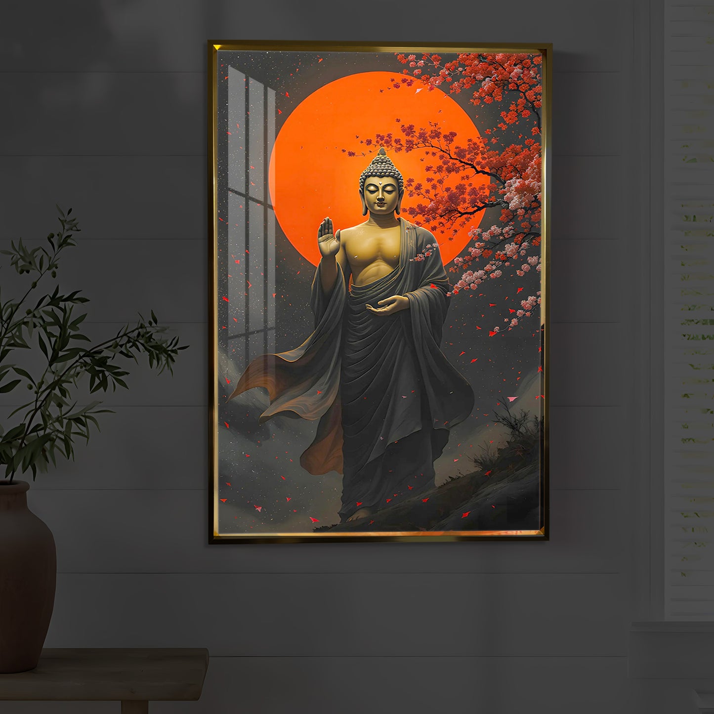 Gautam Buddh Modern Luxury Backlight Vertical Wall Art