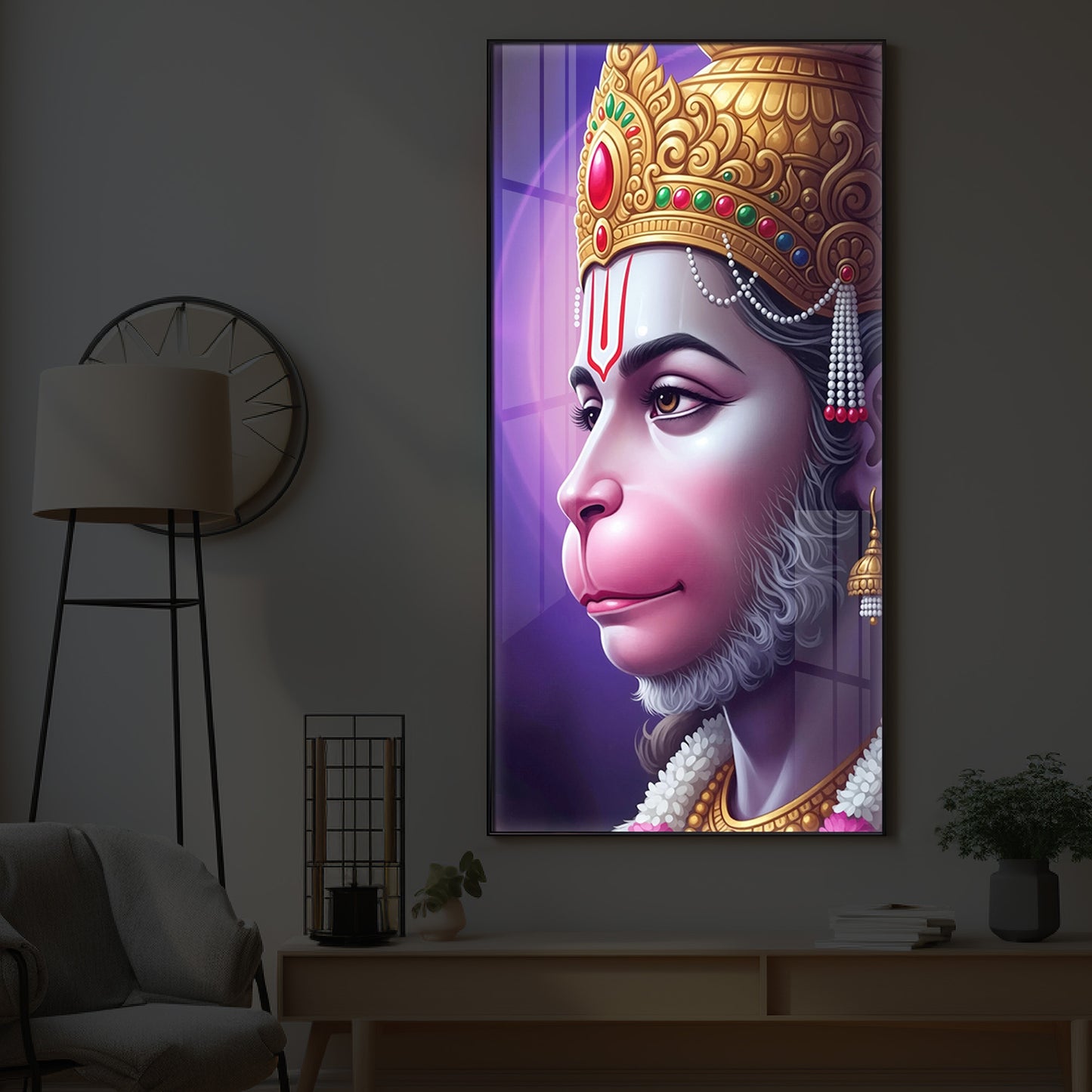 Jai Shri Hanuman Modern Luxury Backlight Vertical Wall Art