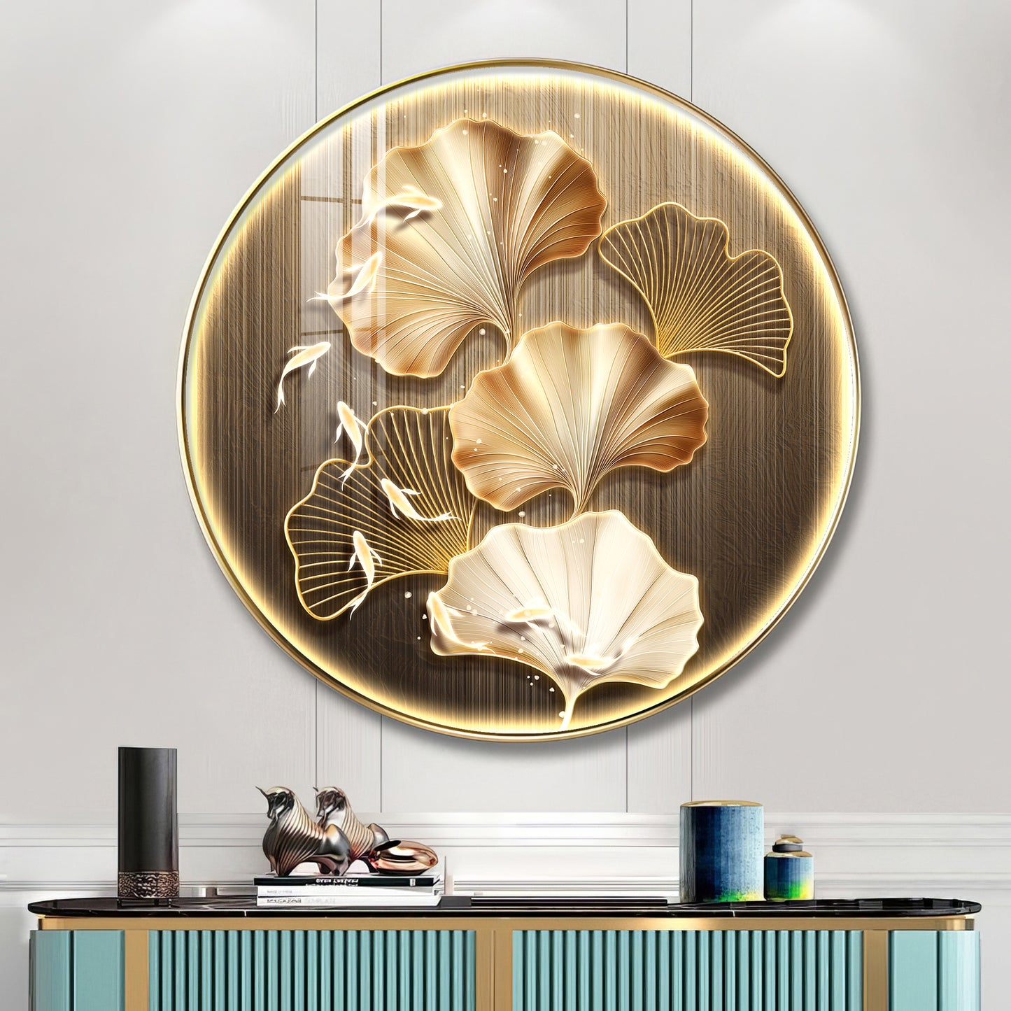 Golden Fusion Petal Premium Acrylic Round Wall Art