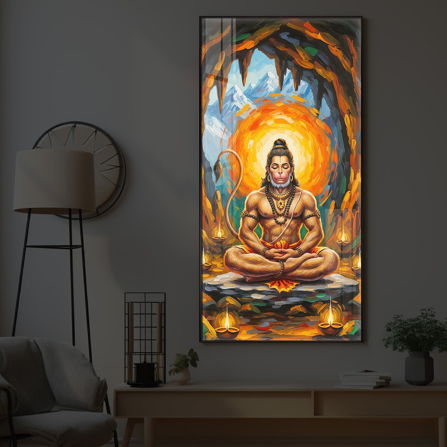 Lord Hanuman Ji Modern Luxury Backlight Vertical Wall Art