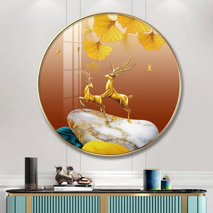 Golden Deer Duo Premium Acrylic Round Wall Art
