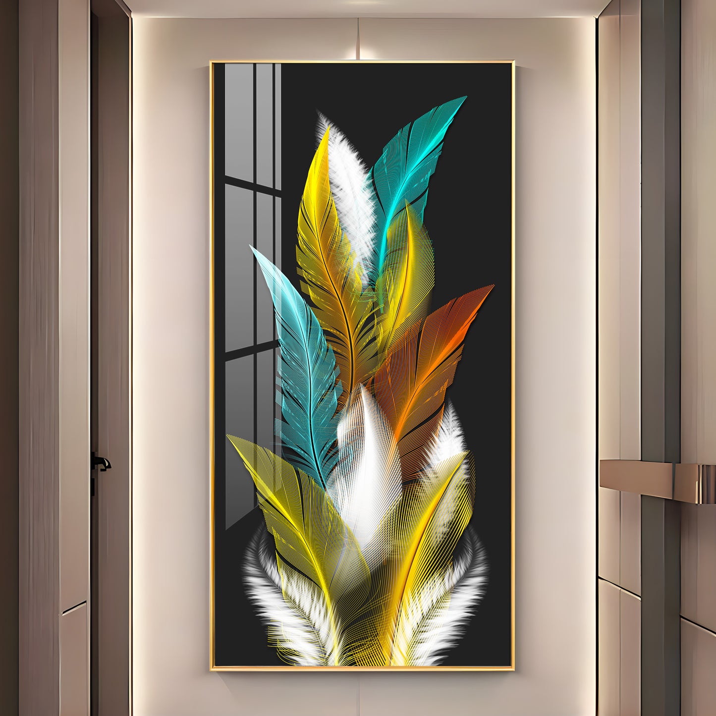 Sparkling Feathers Premium Acrylic Vertical Wall Art