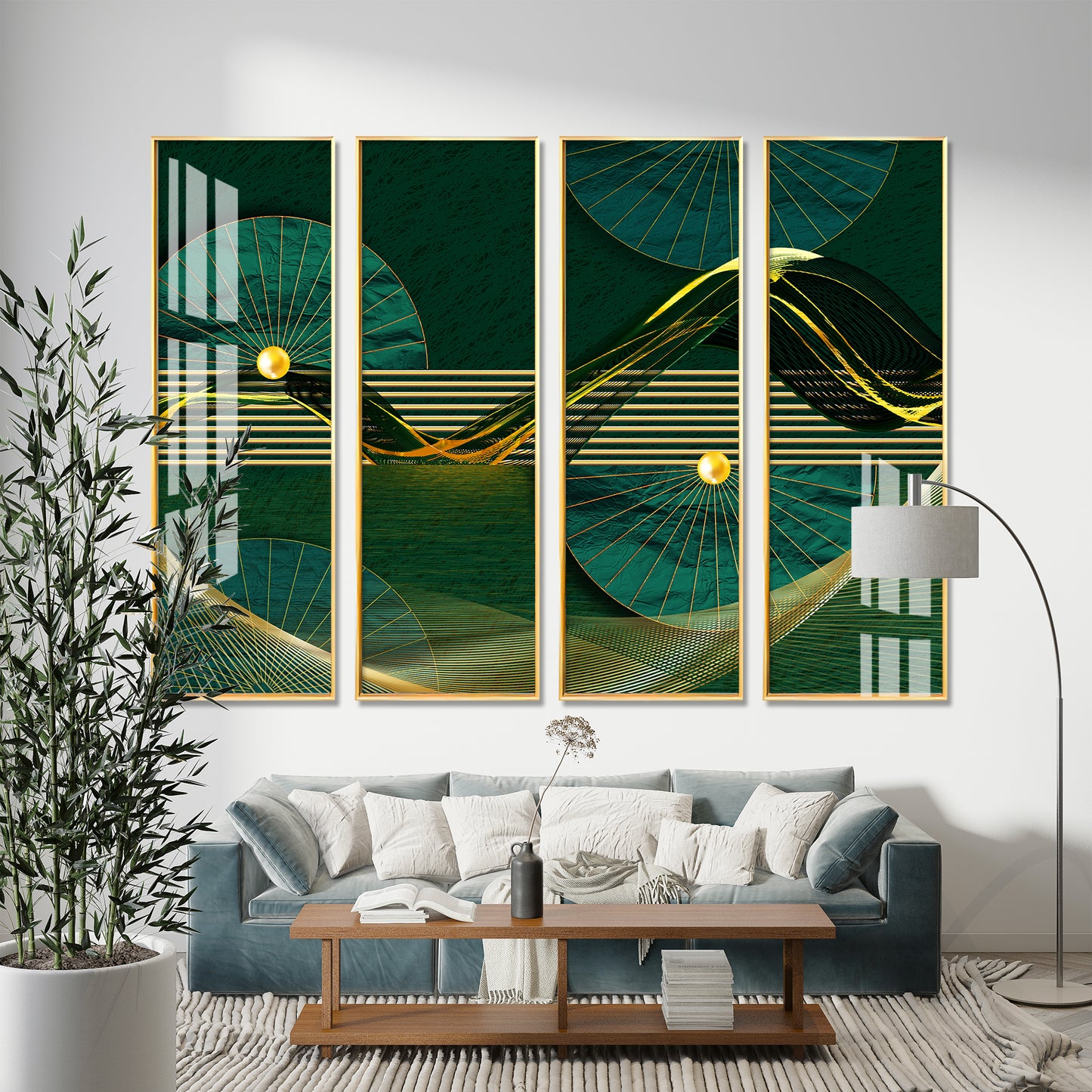 Emerald Green Premium Acrylic Vertical Wall Art (set of 4)