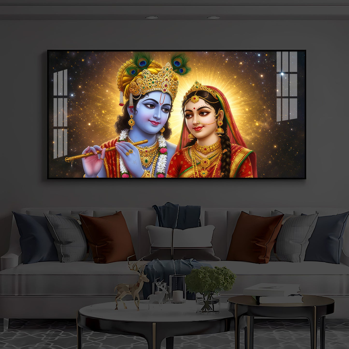Shri Radha Krishn Modern Luxury Backlight Horizontal Wall Art