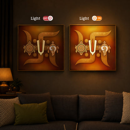 Hindu Symbols of Swastik Modern Luxury Backlight Square Wall Art