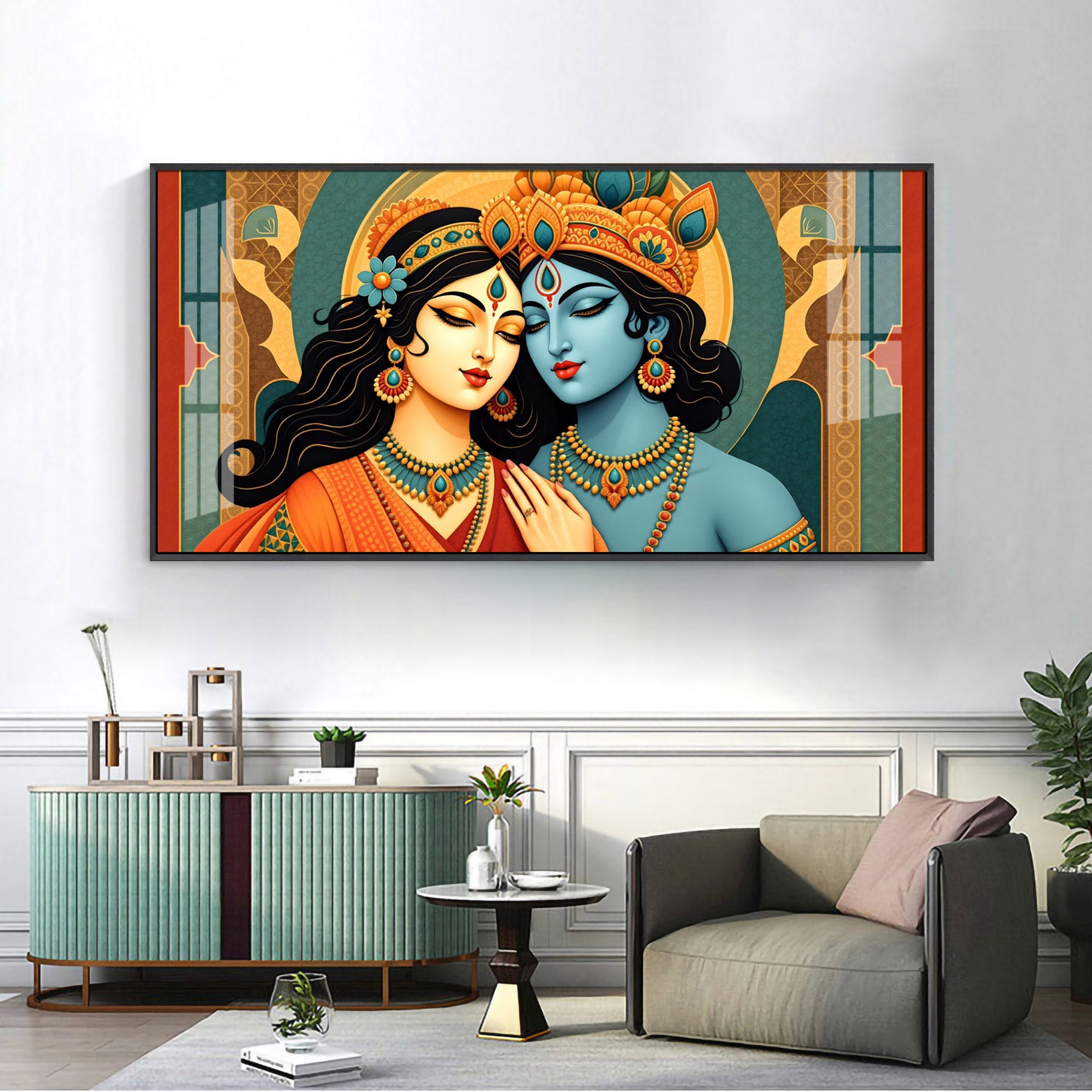 Divine Duality Art Of Radha Krishna Premium Acrylic Horizontal Wall Art