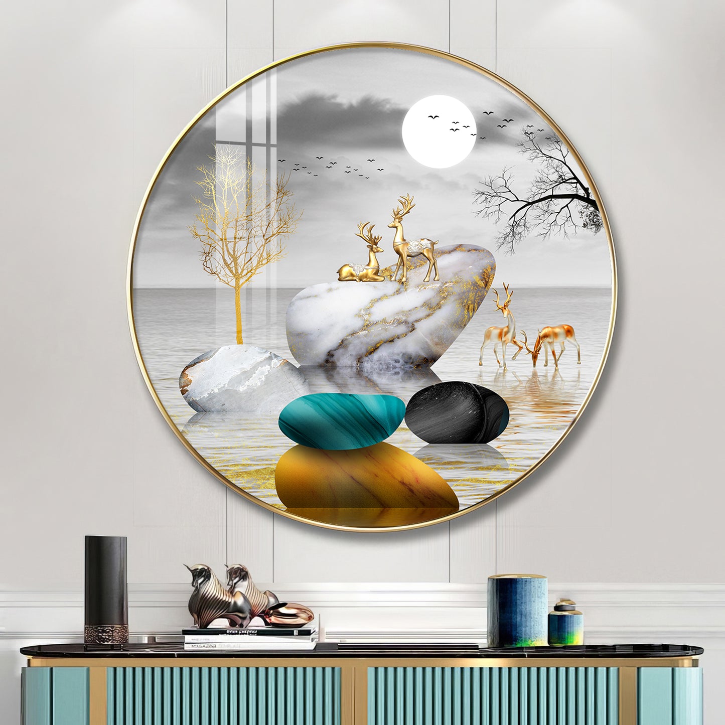 Deer And Stone Premium Acrylic Round Wall Art
