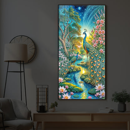 Forest Peacock Modern Luxury Backlight Vertical Wall Art