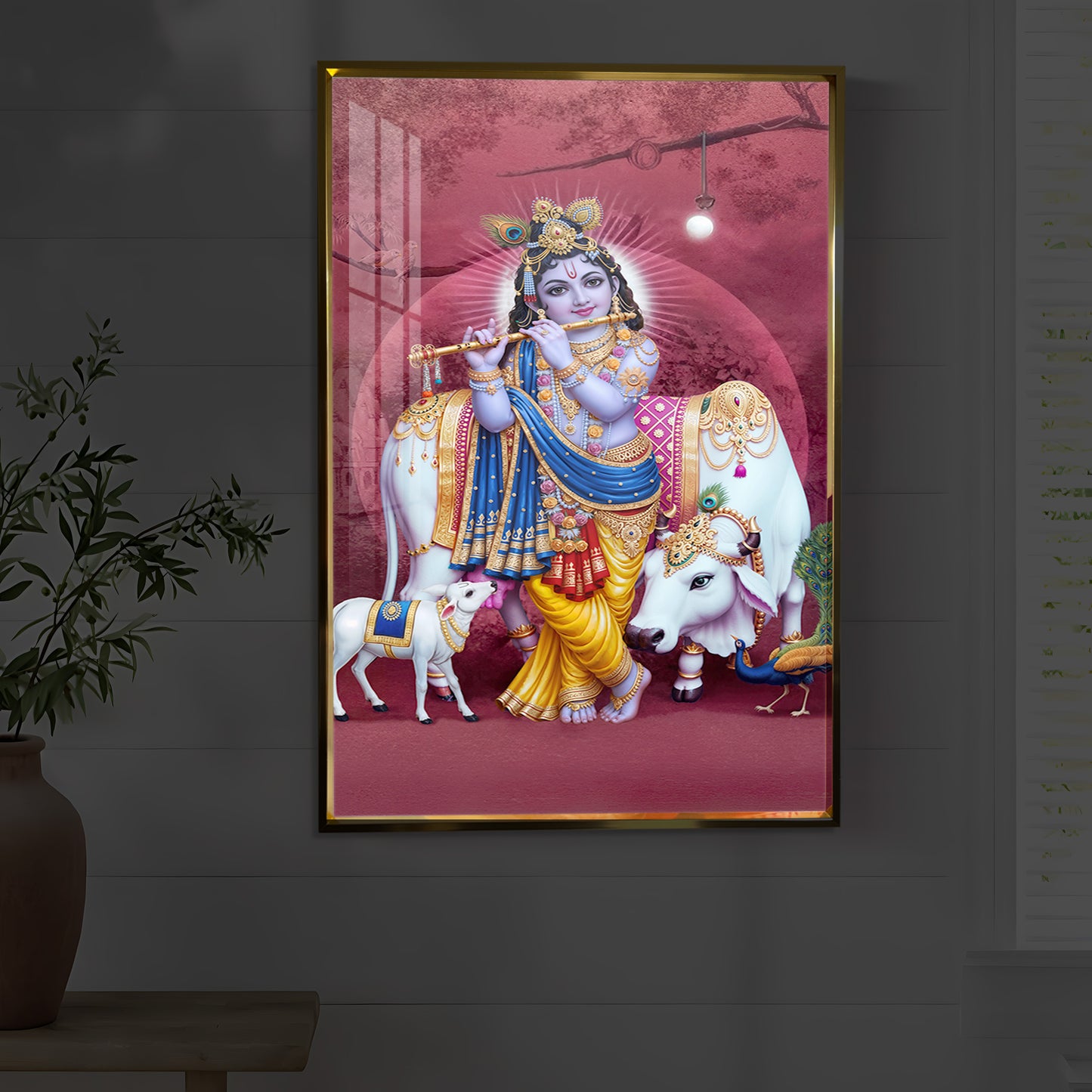 Shree Krishna Ji Modern Luxury Backlight Vertical Wall Art