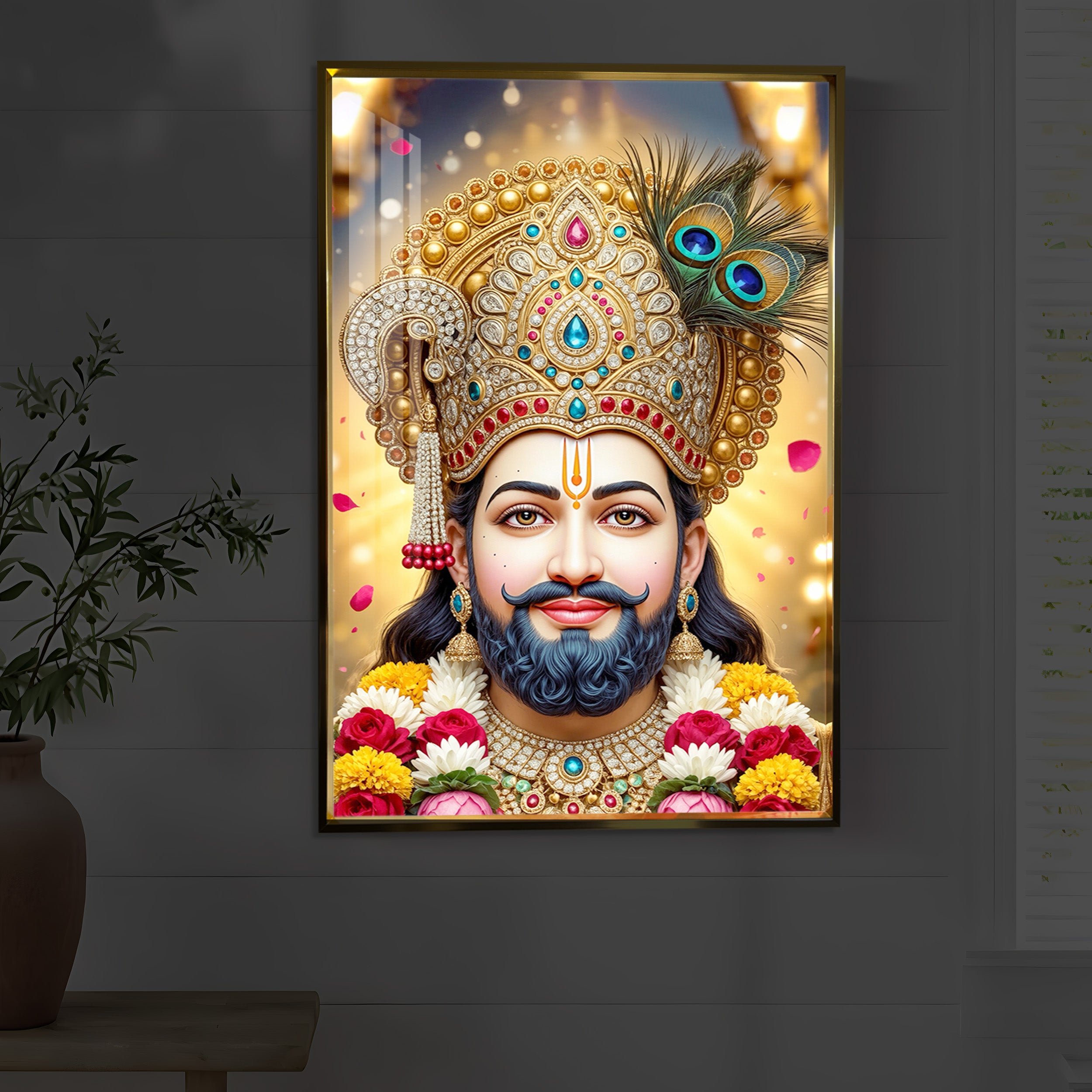 Jai Shri Shyam Modern Luxury Backlight Vertical Wall Art