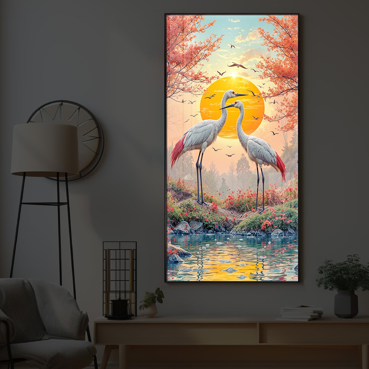 Beautiful Birds Modern Luxury Backlight Vertical Wall Art