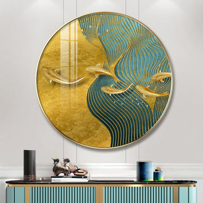 Aqua Gold Premium Acrylic Round Wall Art