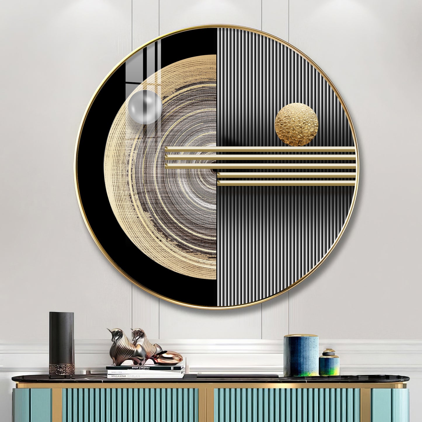 Golden Orb Premium Acrylic Round Wall Art