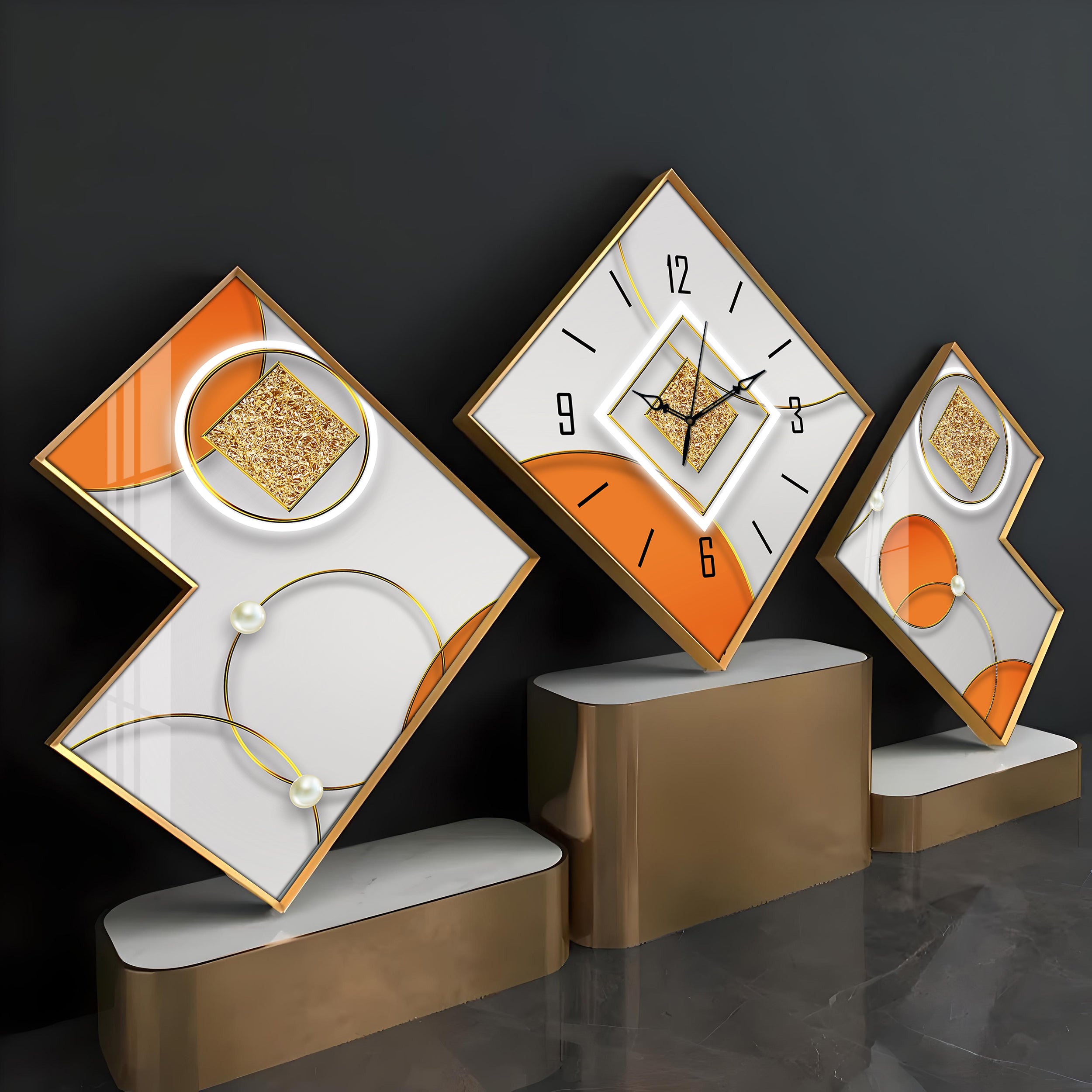 Orange & Golden Premium Acrylic Wall Clock