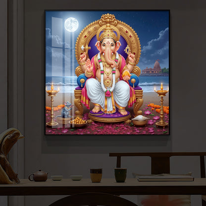 Shree Ganesh Ji Modern Luxury Backlight Square Wall Art